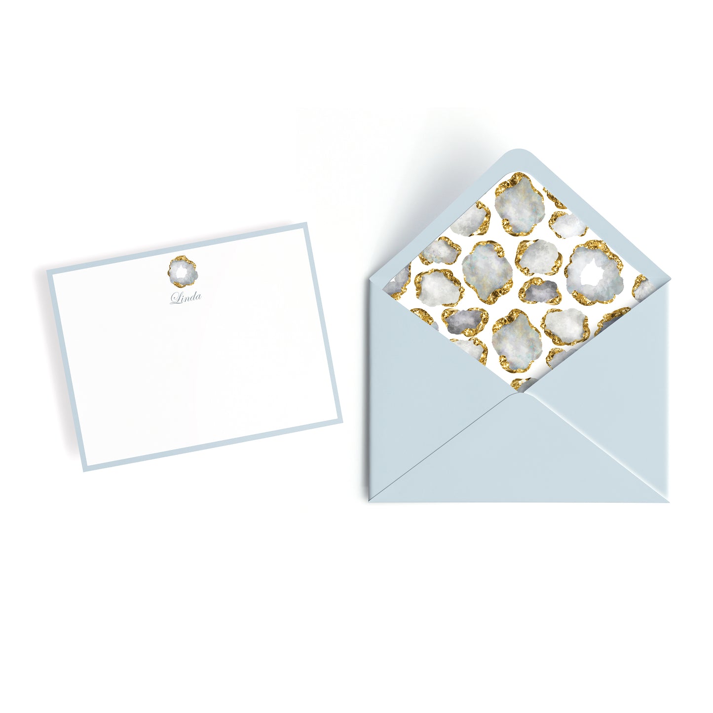 Personalized Gemstone Notecards – Custom Stationery Set, Crystal Geode