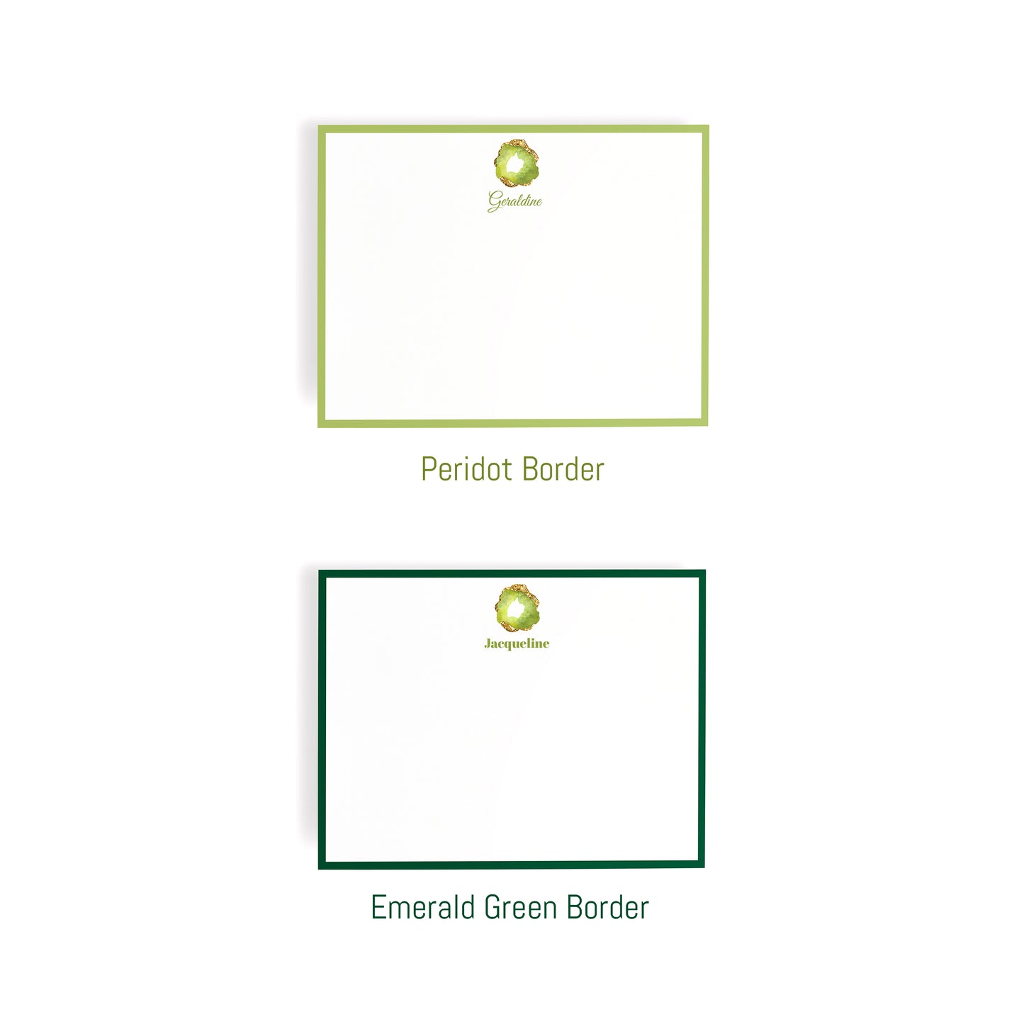 Personalized Gemstone Notecards – Custom Stationery Set, Peridot Geode
