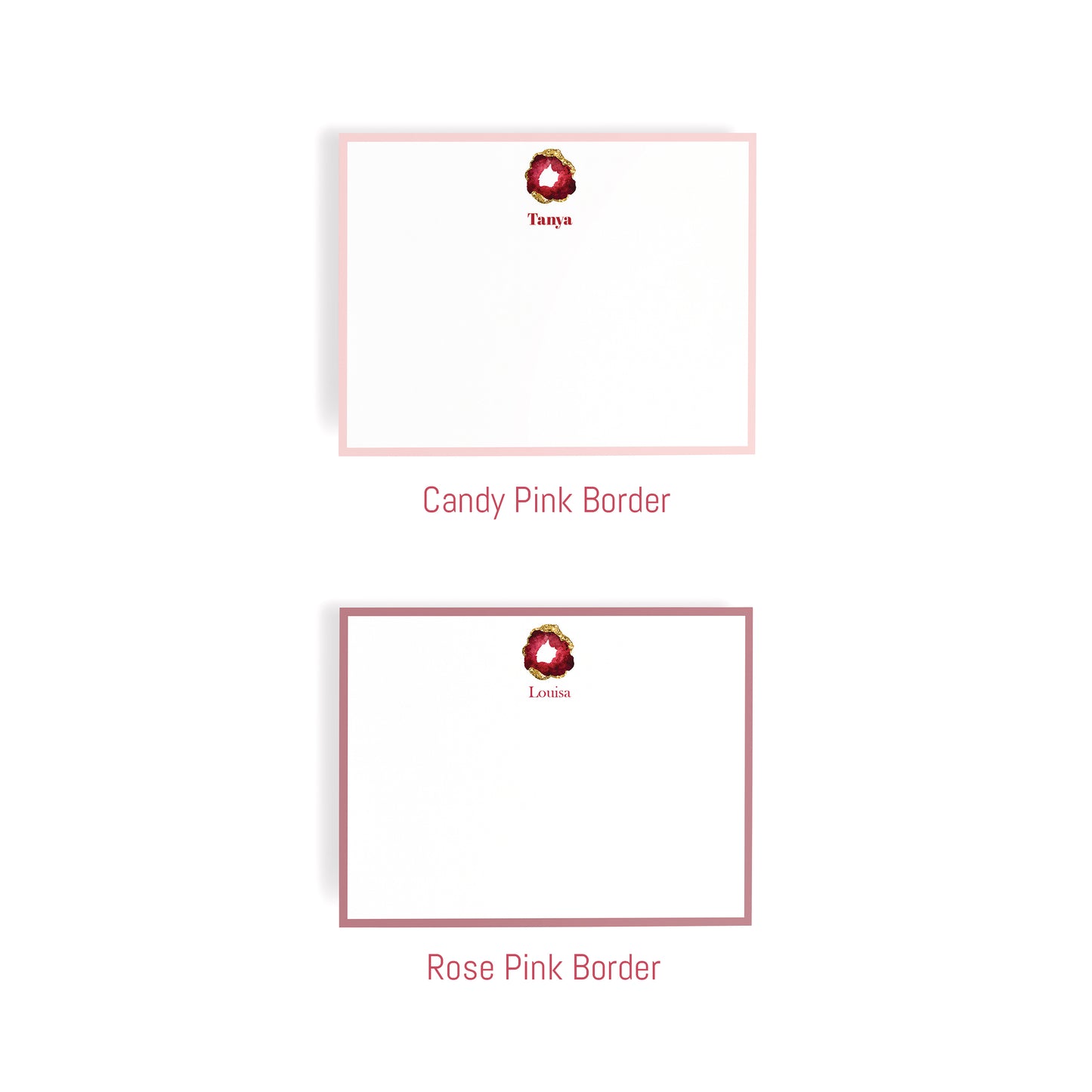Personalized Gemstone Notecards – Custom Stationery Set, Ruby Geode