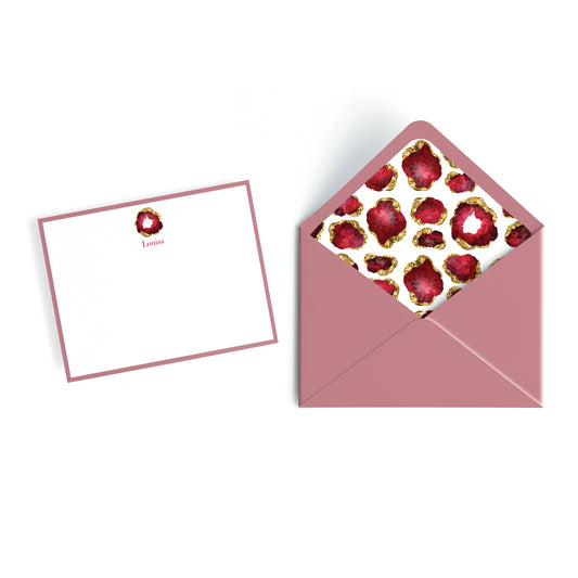 Personalized Gemstone Notecards – Custom Stationery Set, Ruby Geode