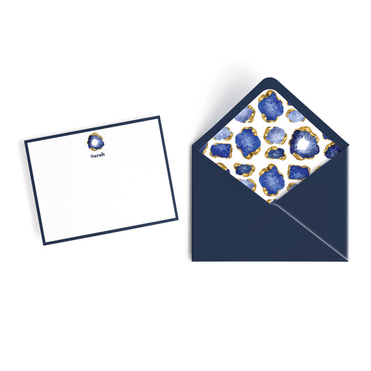 Personalized Gemstone Notecards – Custom Stationery Set, Sapphire Geode