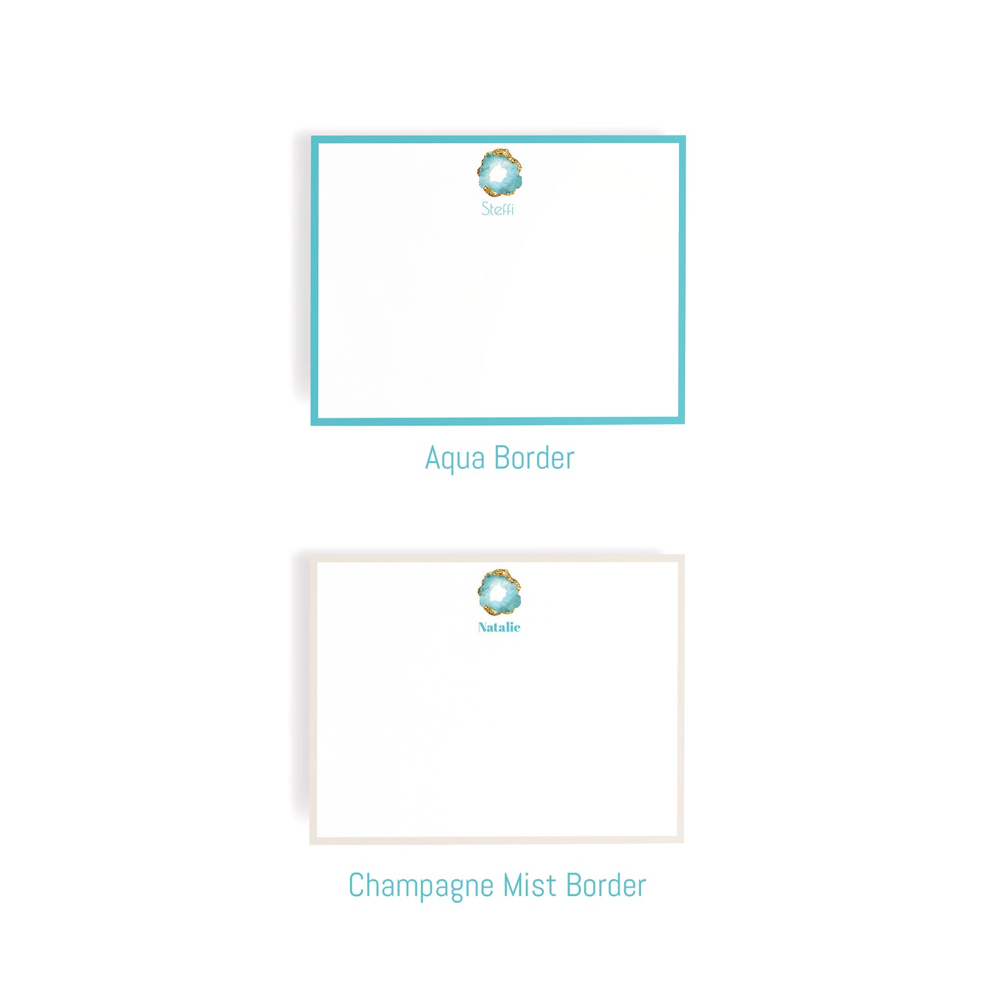 Personalized Gemstone Notecards – Custom Stationery Set, Aquamarine Geode