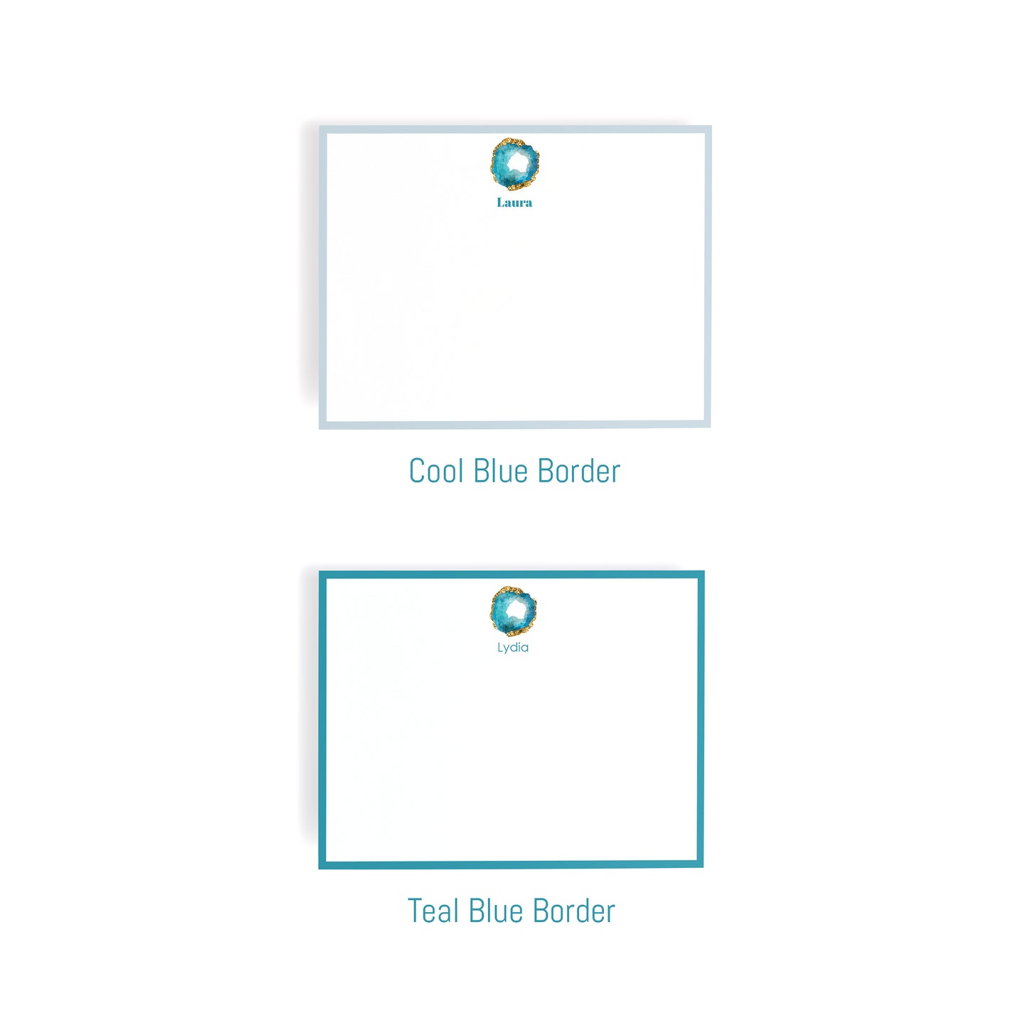 Personalized Gemstone Notecards – Custom Stationery Set, Blue Zircon Geode