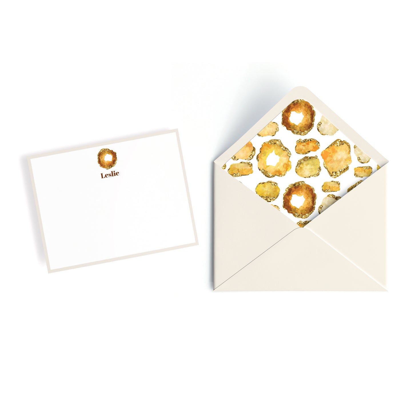 Personalized Gemstone Notecards – Custom Stationery Set, Topaz Geode