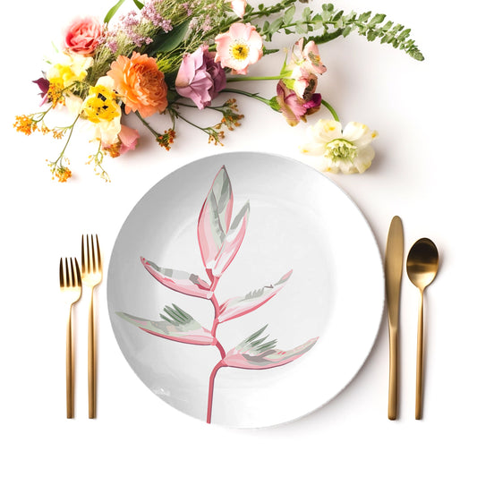 Pink Bird of Paradise Tropical Fower Plate Set
