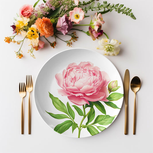 Pink Peony Flower Plates, Luxury Plastic, Choose Single or Set of Four