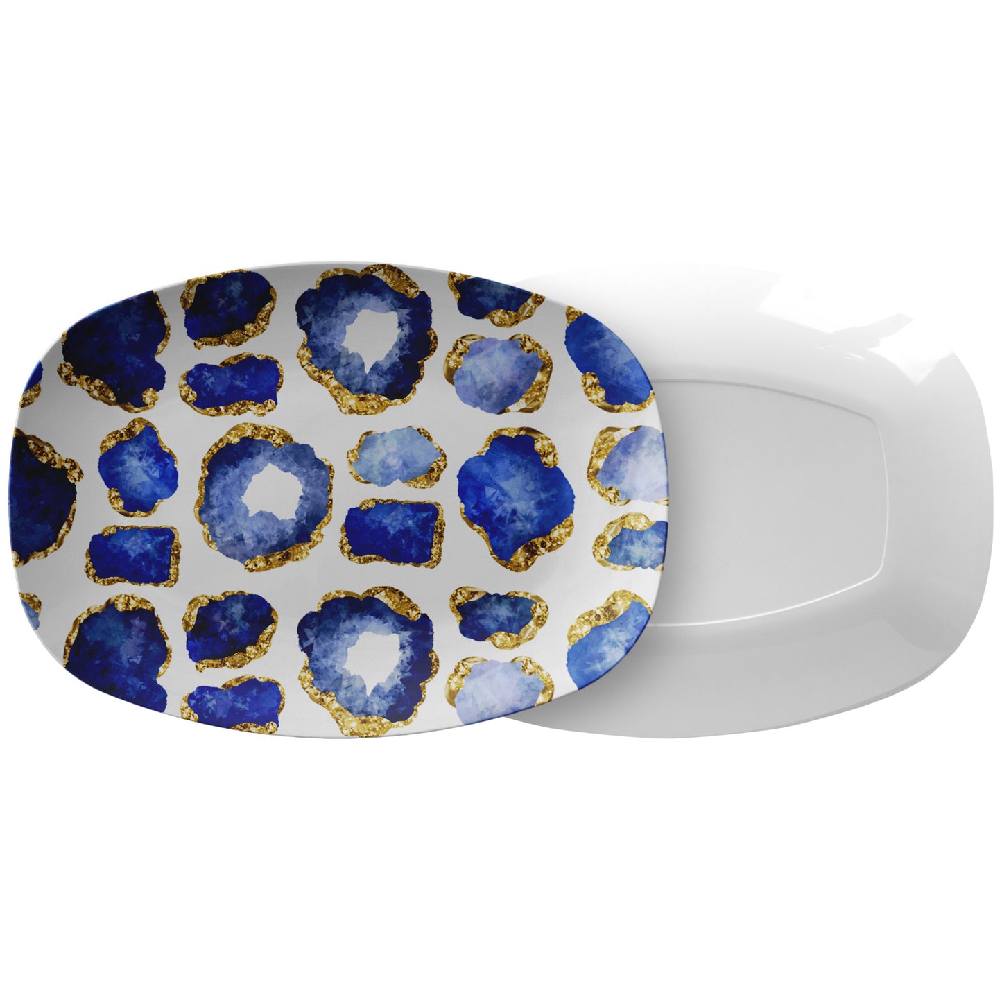 Gemstones Print Serving Platter, Sapphire Blue and Gold, Luxury Plastic