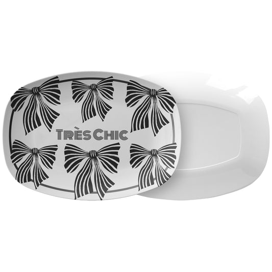 Black and White Striped Bows Tres Chic Serving Platter, Luxury Plastic