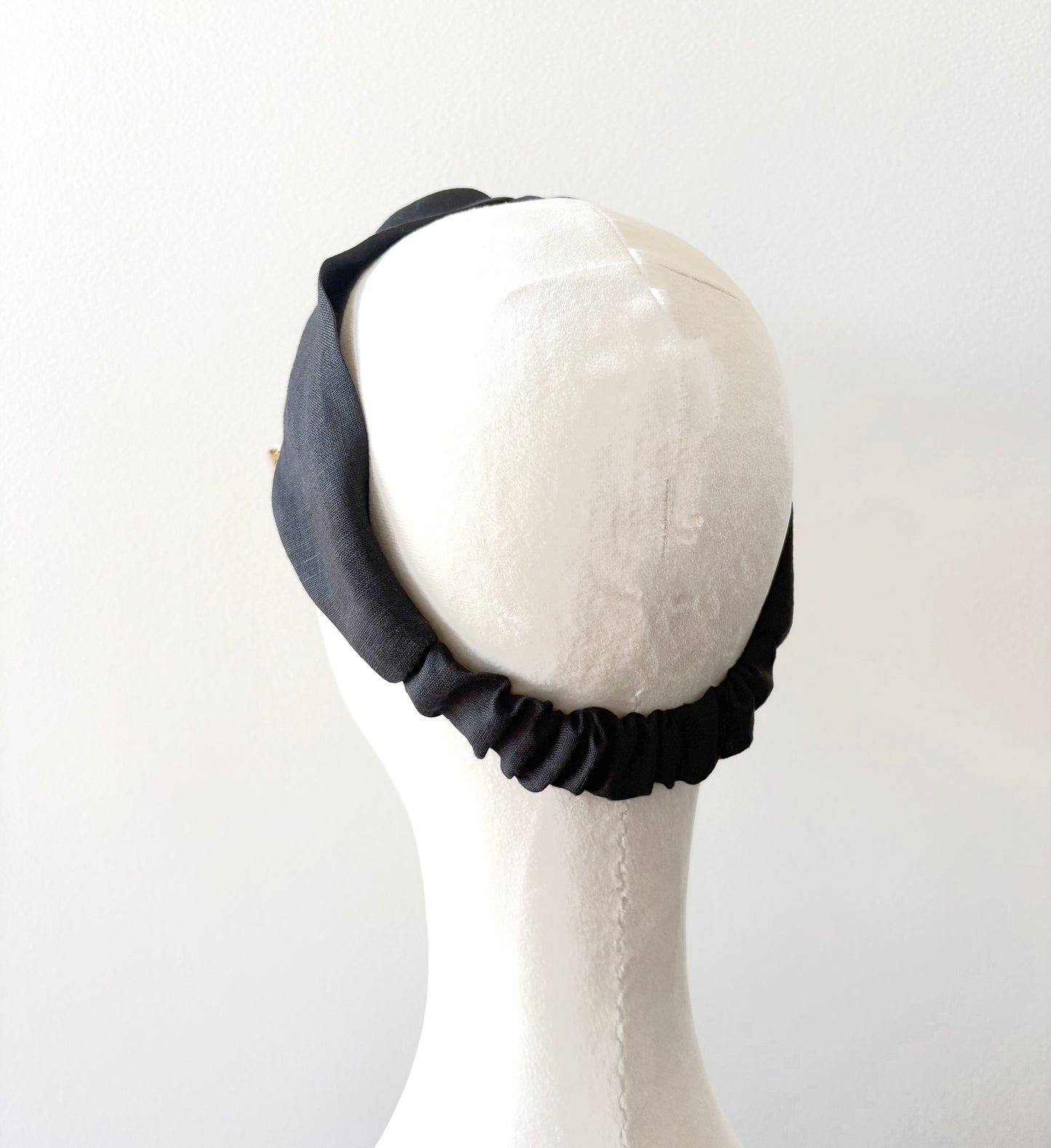 Black Linen Headband, Twist Top Knot Turban Headbands with Elastic