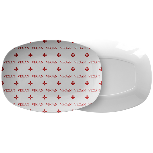 Vegan Labeled Serving Platter – Red/White, Luxe Plastic 10" x 14"