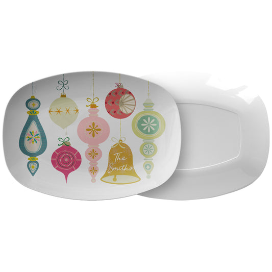 Personalized Mid Century Modern Christmas Ornament Serving Platter, Luxury Plastic