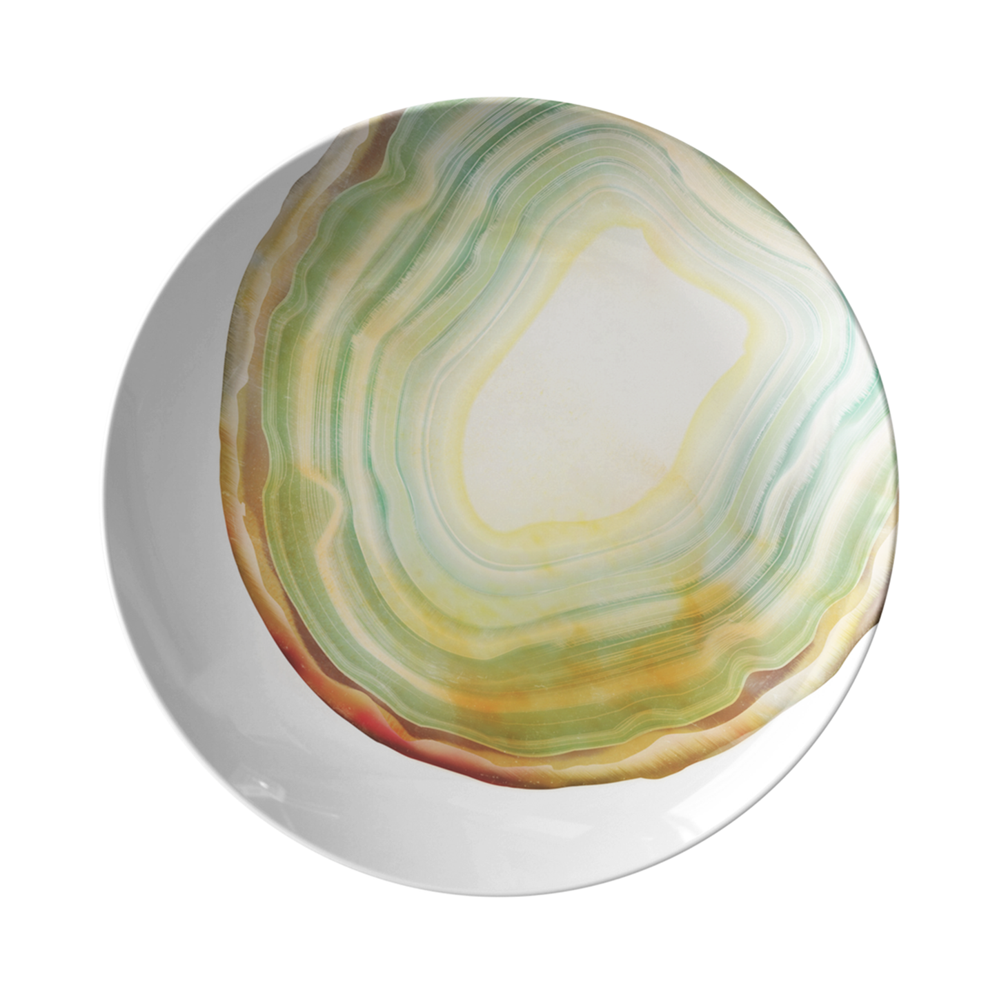 Green and White Agate Gemstone Print Plastic Plate