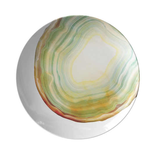 Green and White Agate Gemstone Print Plastic Plate