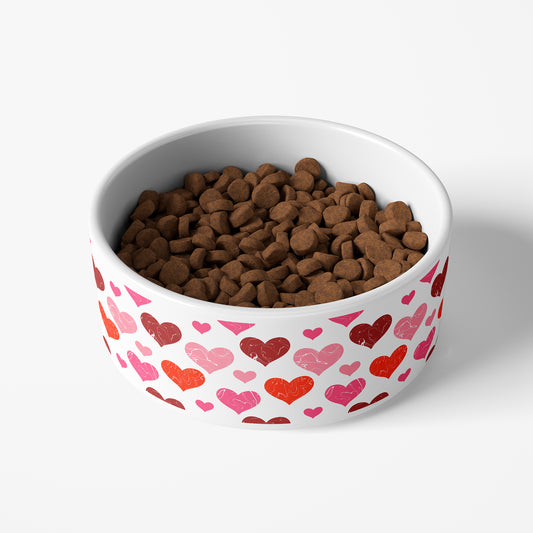 Hearts Pattern Pet Bowl, Ceramic, Red and Pink