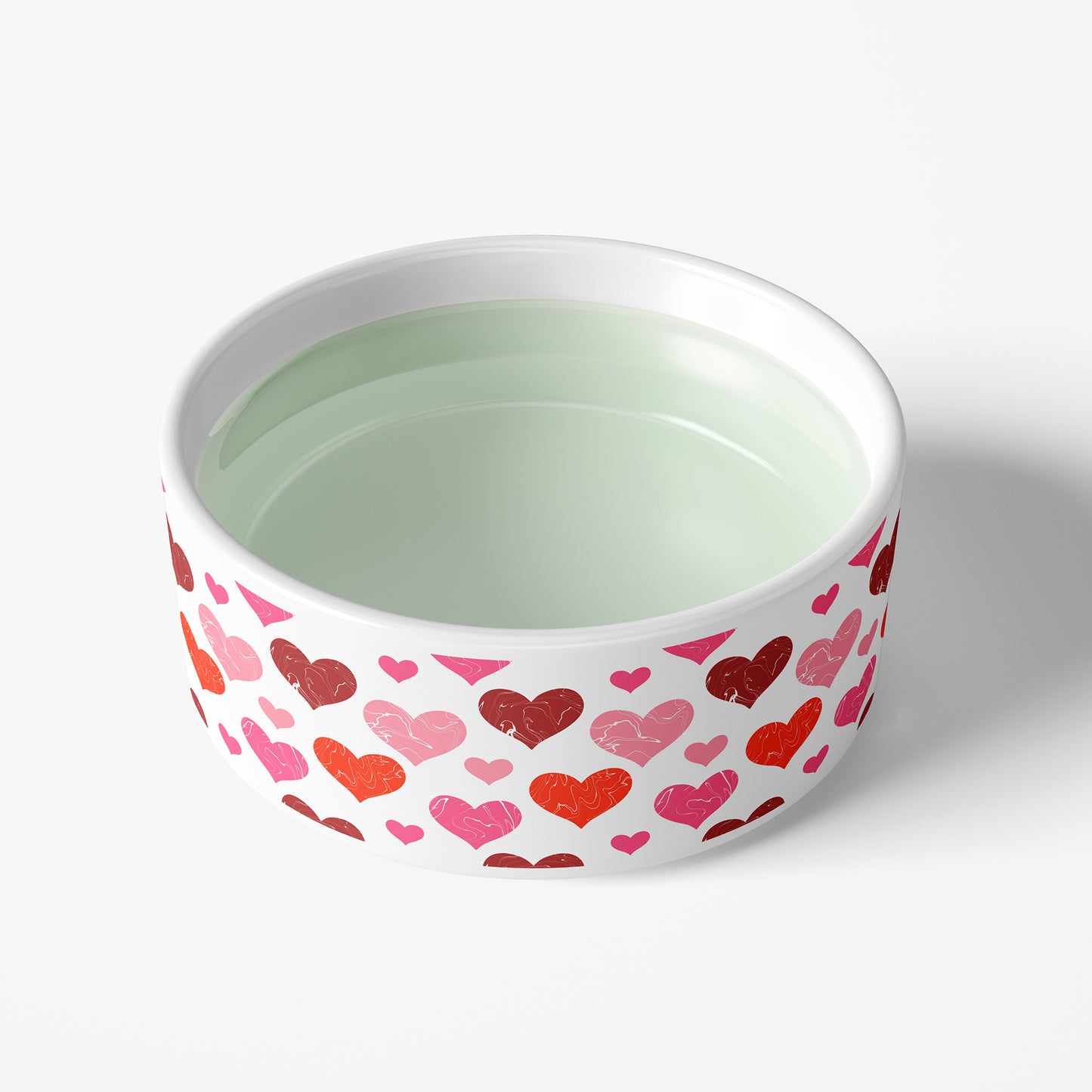 Hearts Pattern Pet Bowl, Ceramic, Red and Pink