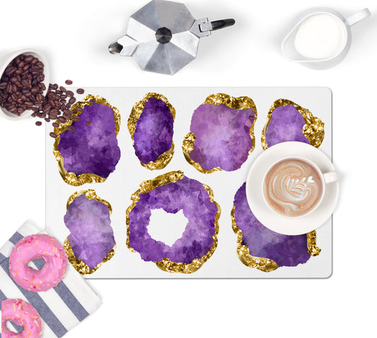 Large Gemstones Counter Mat, Desk Pad, Amethyst and Gold