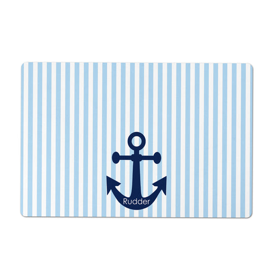 Personalized Nautical Stripe & Anchor Pet Placemat, Blue and White, 12" x 18"