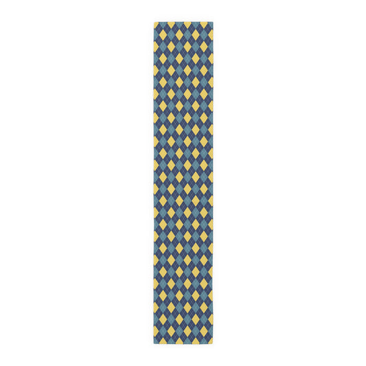 Argyle Diamond Pattern Table Runner, Navy, Yellow and Teal
