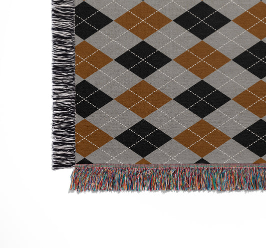 Personalized Argyle Woven Throw Blanket, Grey, Rust, Black, 100% Cotton