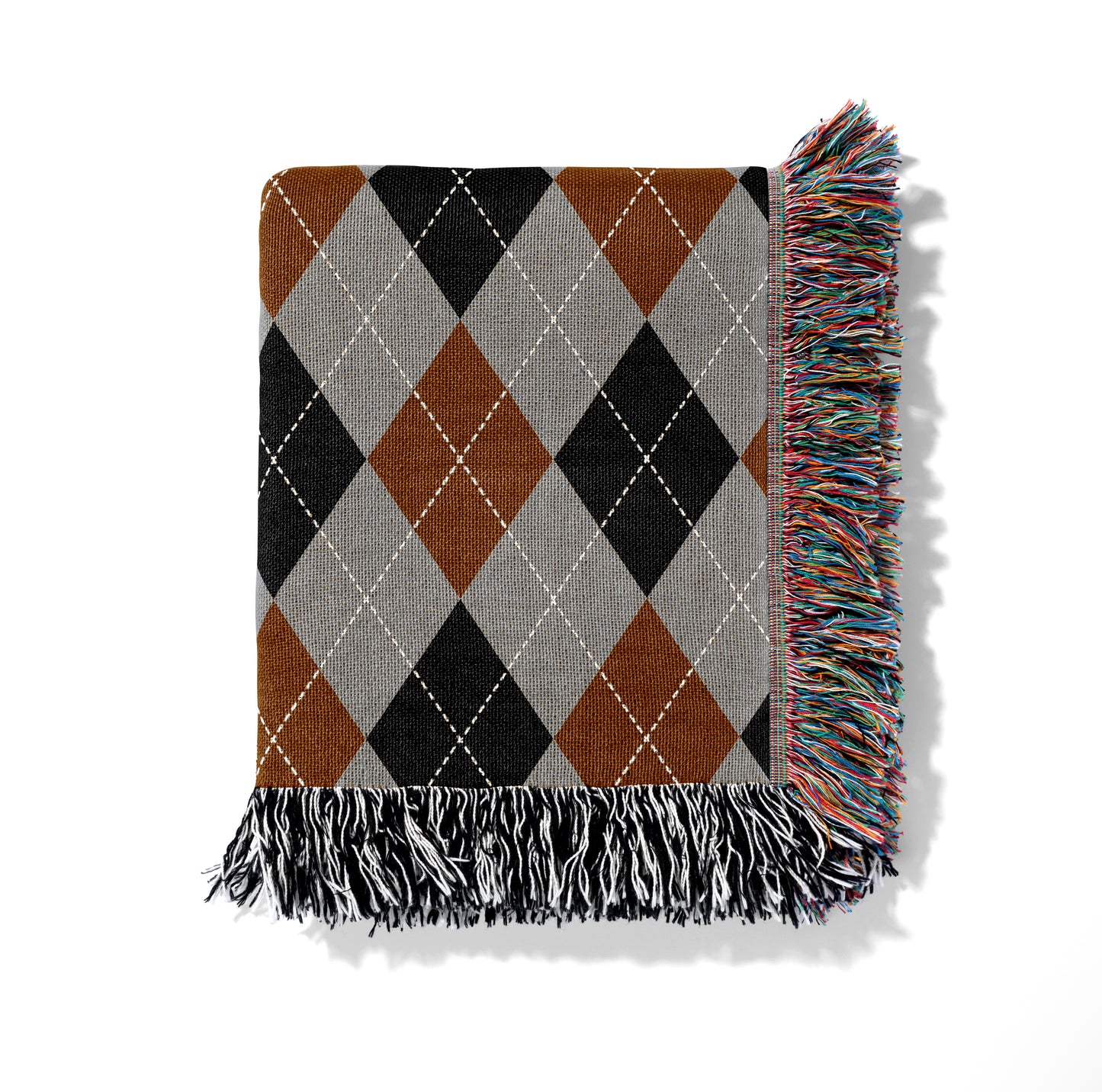Personalized Argyle Woven Throw Blanket, Grey, Rust, Black, 100% Cotton