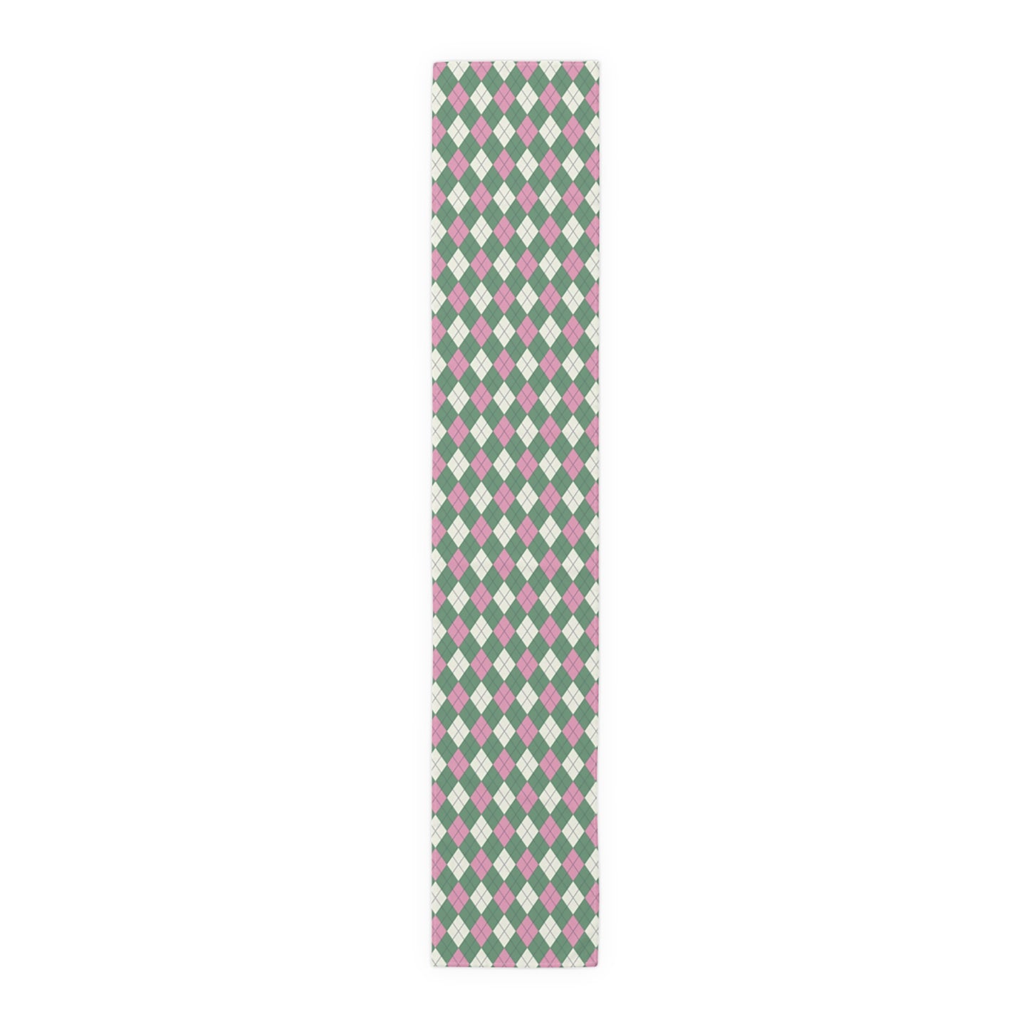 Argyle Diamond Pattern Table Runner, Green, Pink and Cream