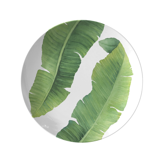 Banana Palm Leaves Plastic Dinner Plates, Green & White