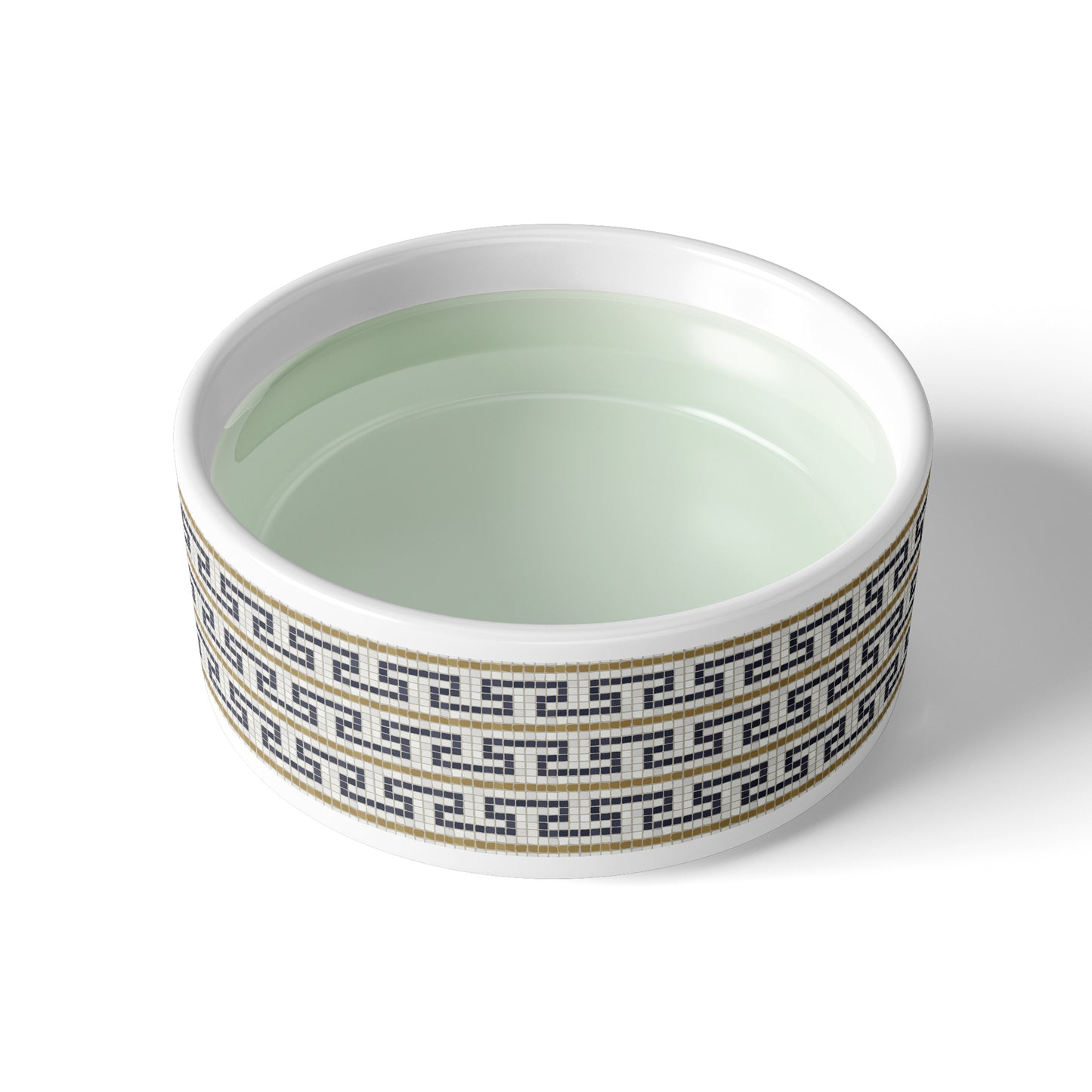 Mosaic Bistro Tiles Ceramic Pet Bowl, Stepped Fret Pattern