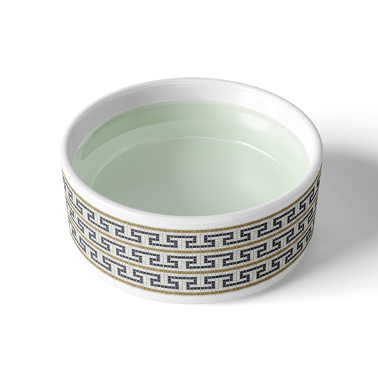 Mosaic Bistro Tiles Ceramic Pet Bowl, Stepped Fret Pattern