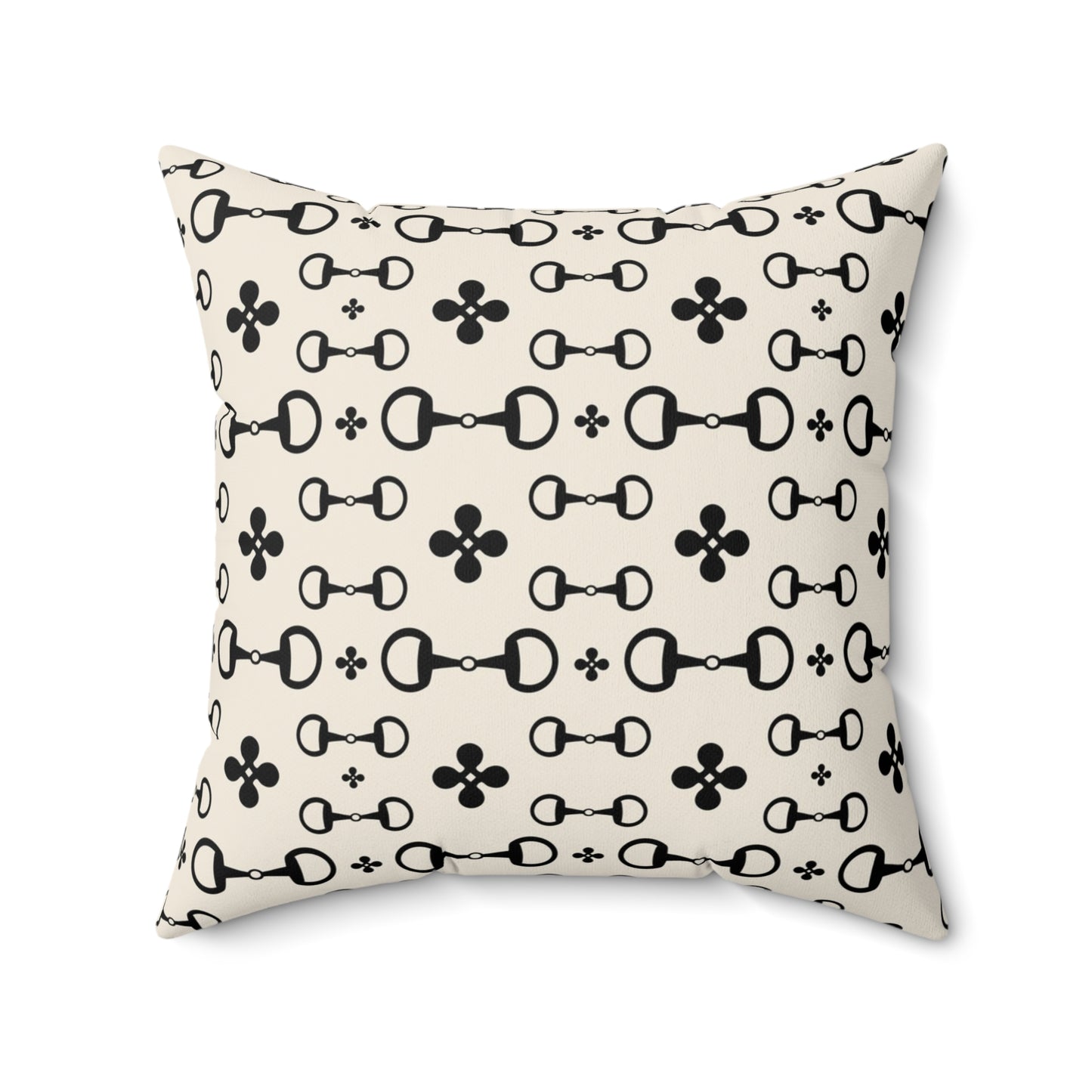 Horsebit Snaffle Equestrian Print Square Throw Pillow in Black and White