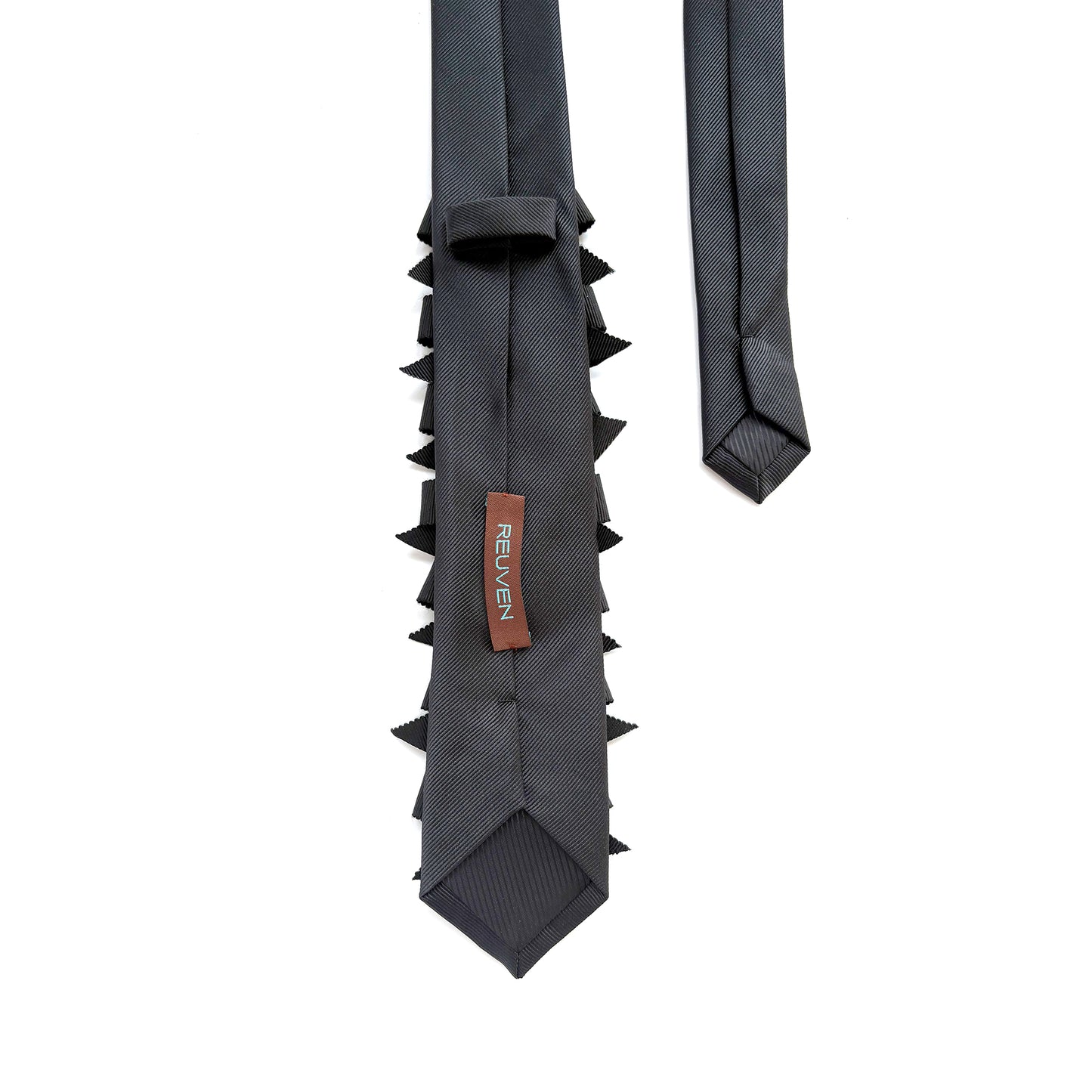 Black Skinny Necktie Hand-Embellished with Grosgrain Ribbon Bows & Pearl Beads - Unisex