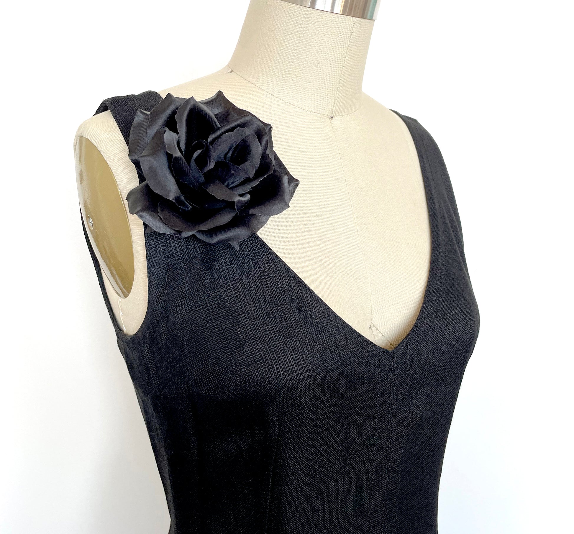 Black Silk Flower Brooch, Black Satin Silk Rose Pin
