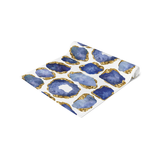 Gemstone Print Table Runner, Sapphire and Gold