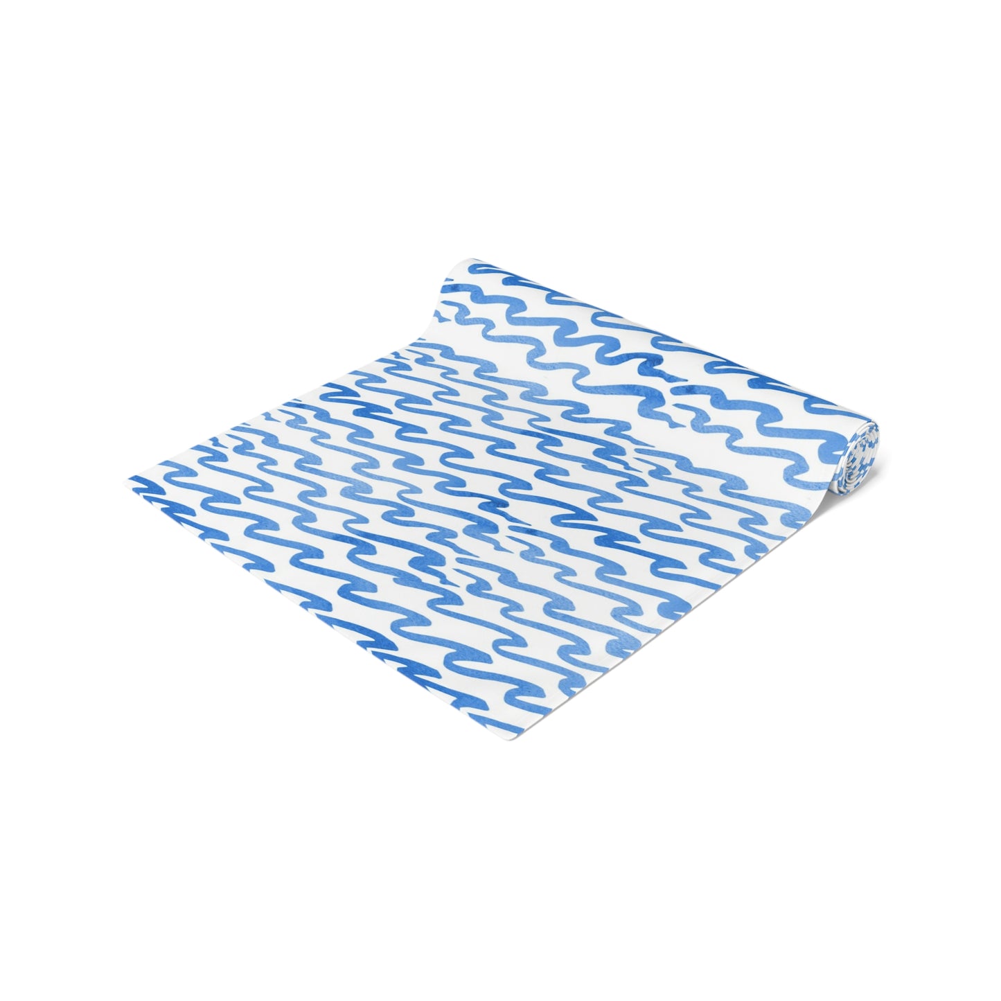 Blue & White Wavy Stripe Table Runner, 16"W x 90"L