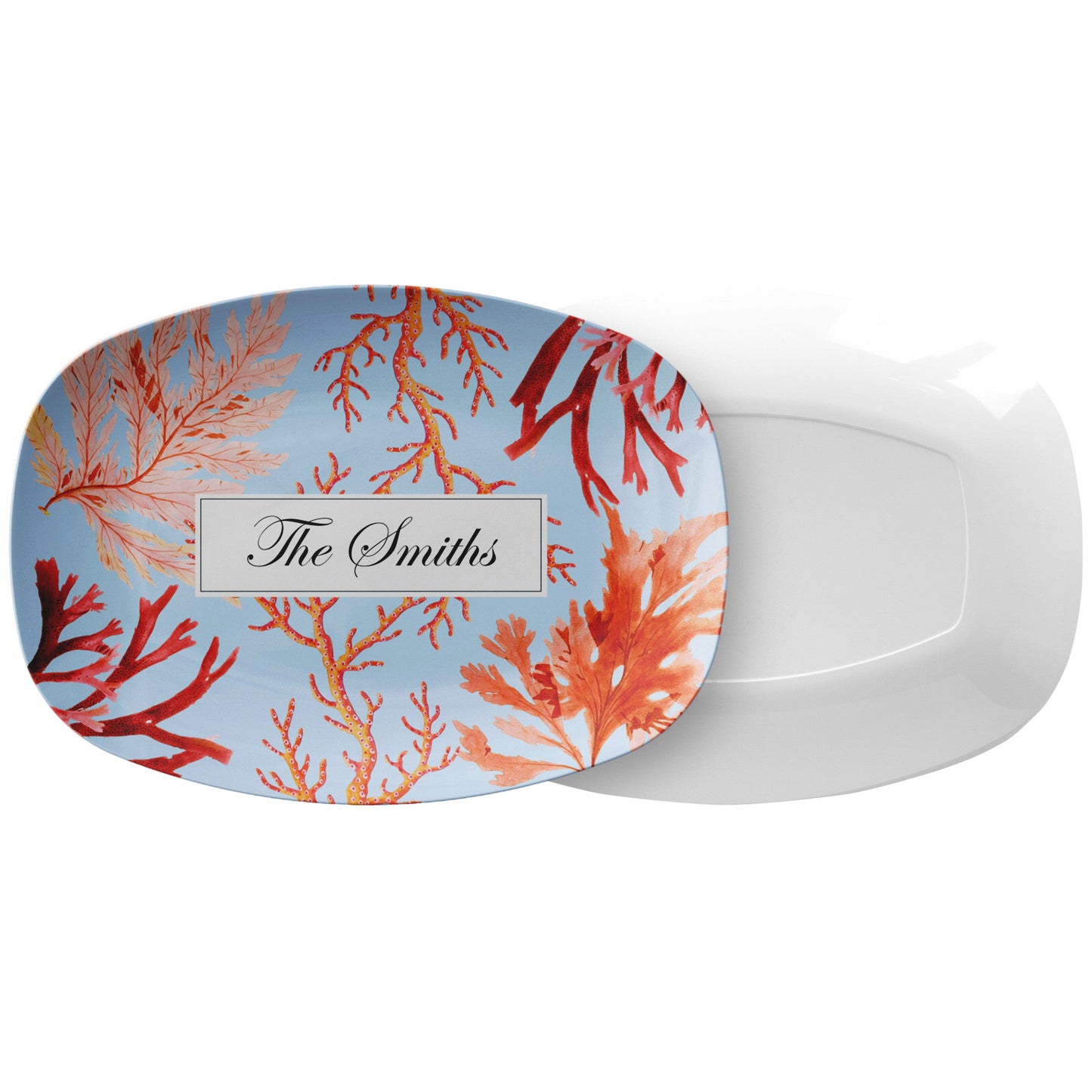 Personalized Serving Platter, Sea Coral, Sky Blue, Luxury Plastic