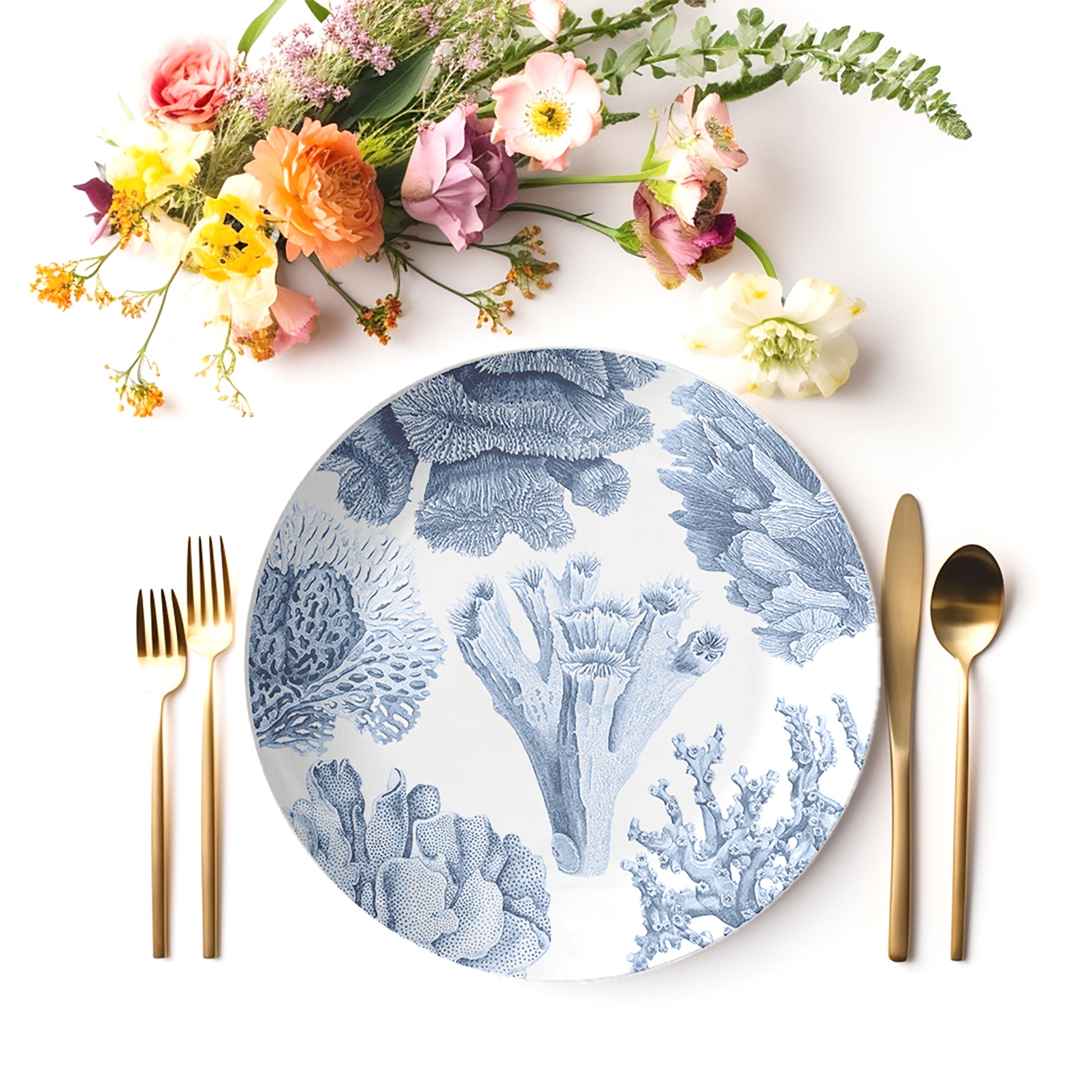 Blue & White Sea Coral Plastic Dinner Plate Set
