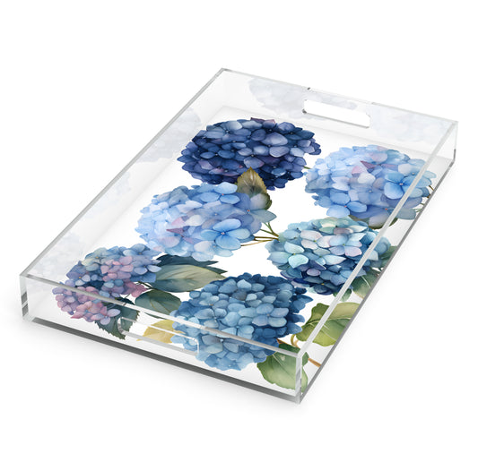 Blue Hydrangeas Flower Tray, 11 x 17, Acrylic