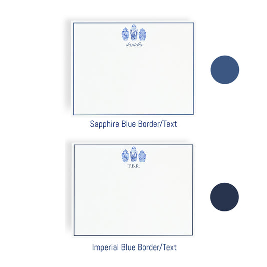 Personalized Chinoiserie Ginger Jars Notecards – Custom Stationery Set, Blue