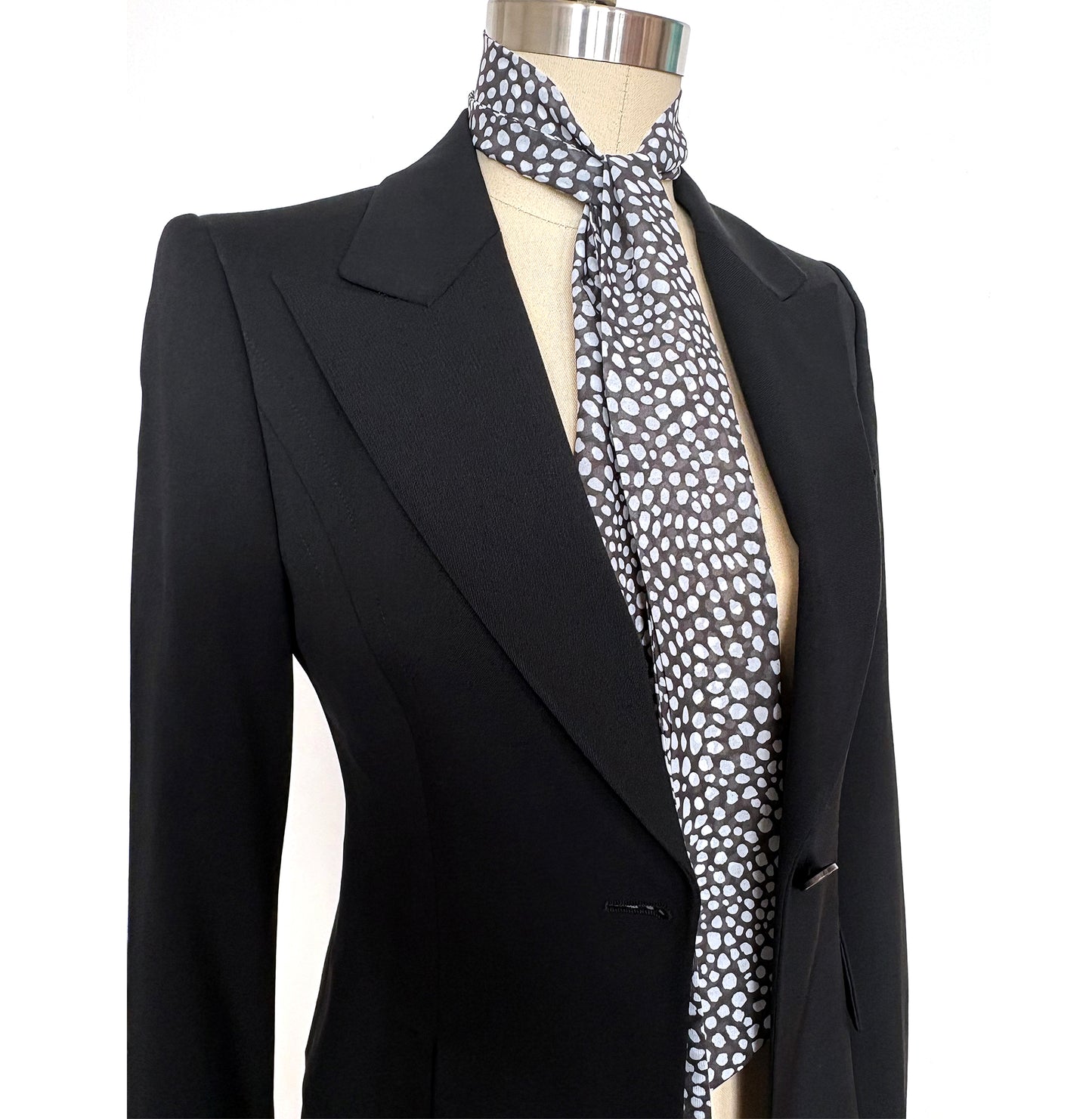 Brown & White animal spots print necktie cravat scarf on mannequin