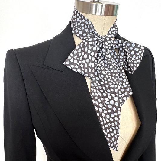 Brown & White Animal Print Skinny Scarf – Handmade Blousy Chiffon Bow Neck Tie