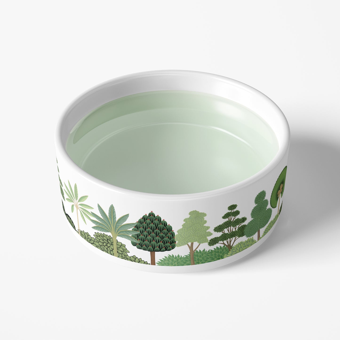 Tropical Mughal Garden Pet Bowl, Ceramic, White & Green