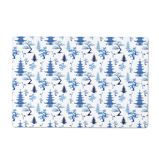 Pet Feeding Mat, Modern Chinoiserie, Blue and White, 12" x 18"
