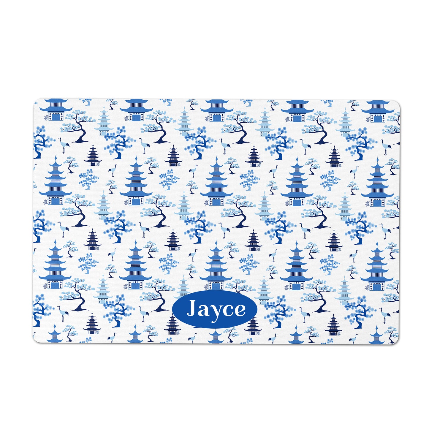 Personalized Pet Feeding Mat, Modern Chinoiserie, Blue and White