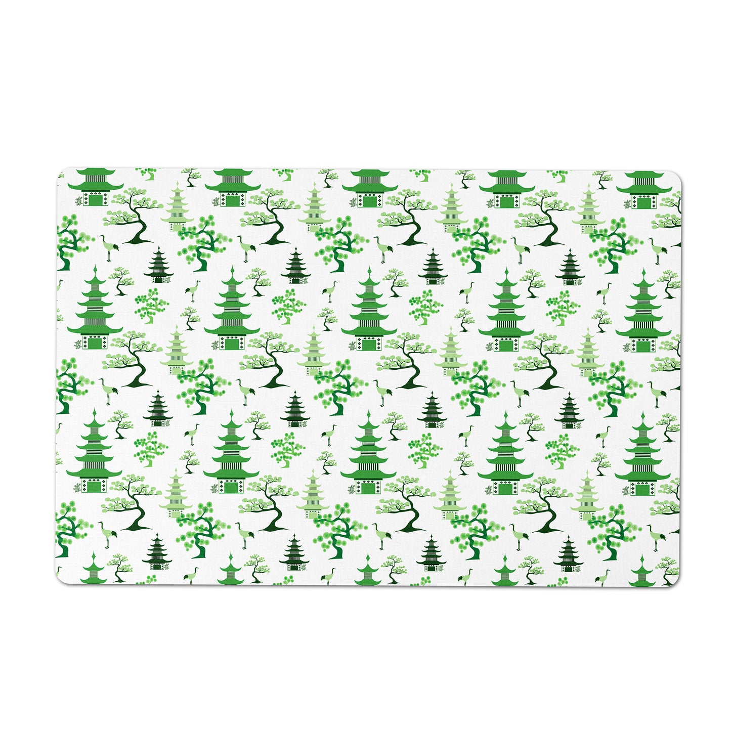 Pet Feeding Mat, Modern Chinoiserie, Green and White, 12" x 18"