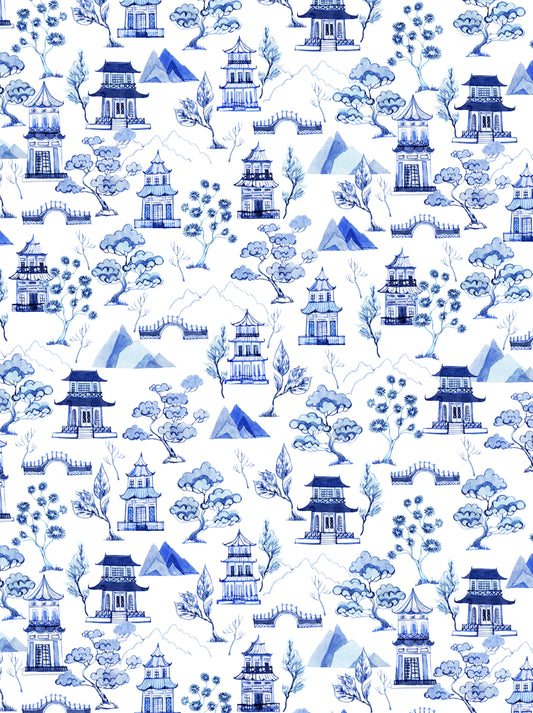 Chinoiserie Toile Table Runner, Blue and White