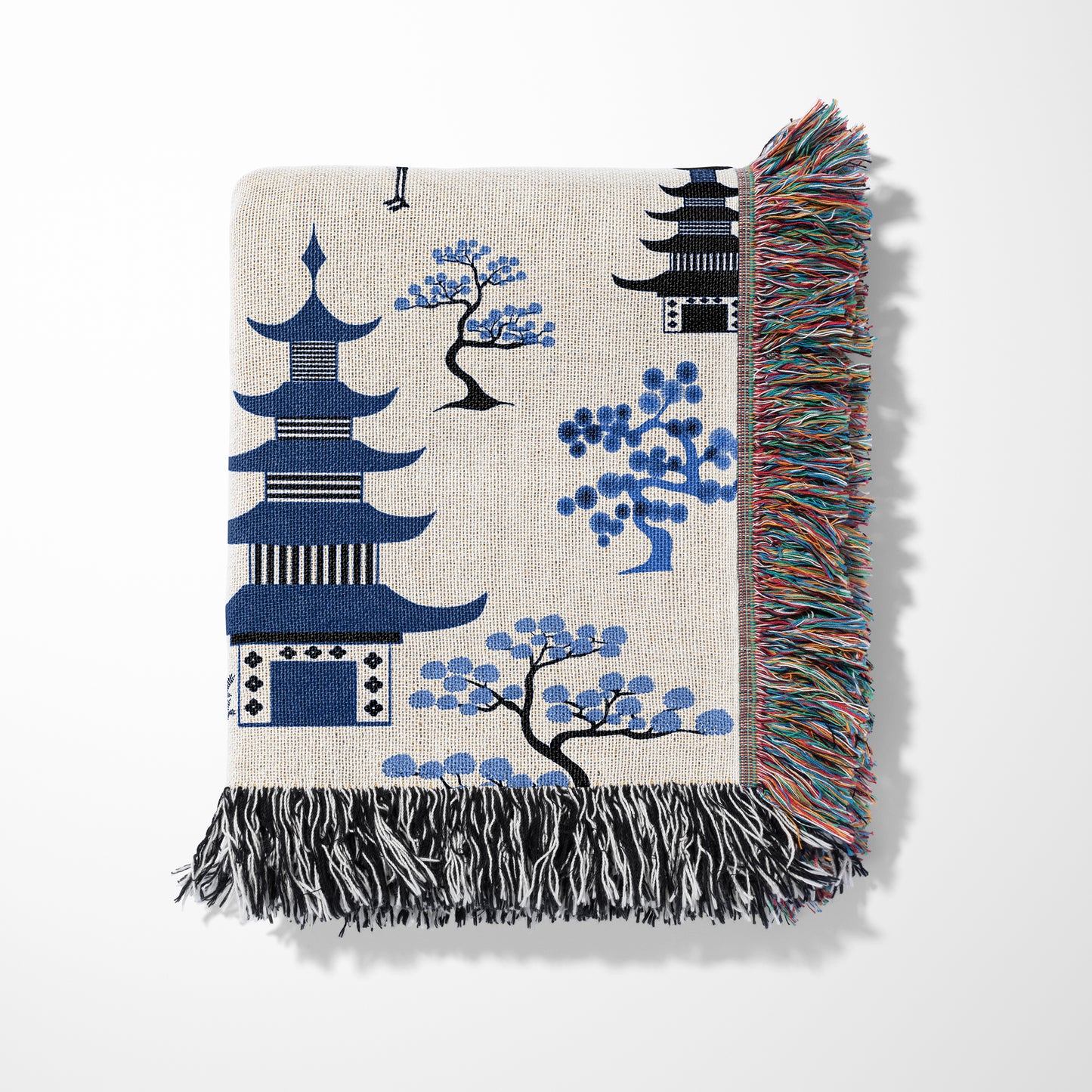 Personalized Gift Chinoiserie Throw Blanket, Blue, 100% Cotton