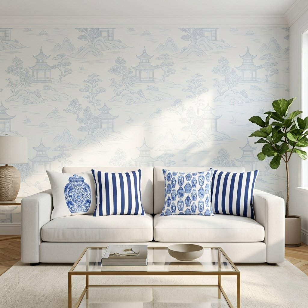 Blue & White All-Over Ginger Jars Pillow, 20" x 20"