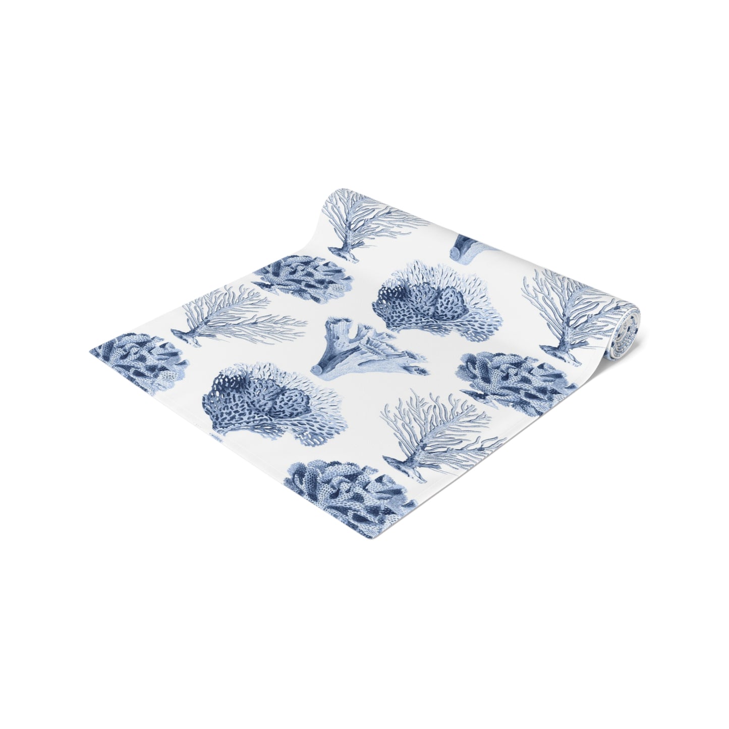 Blue Coral Coastal Table Runner – Ocean Inspired Sea Coral Print, 16" x 90"