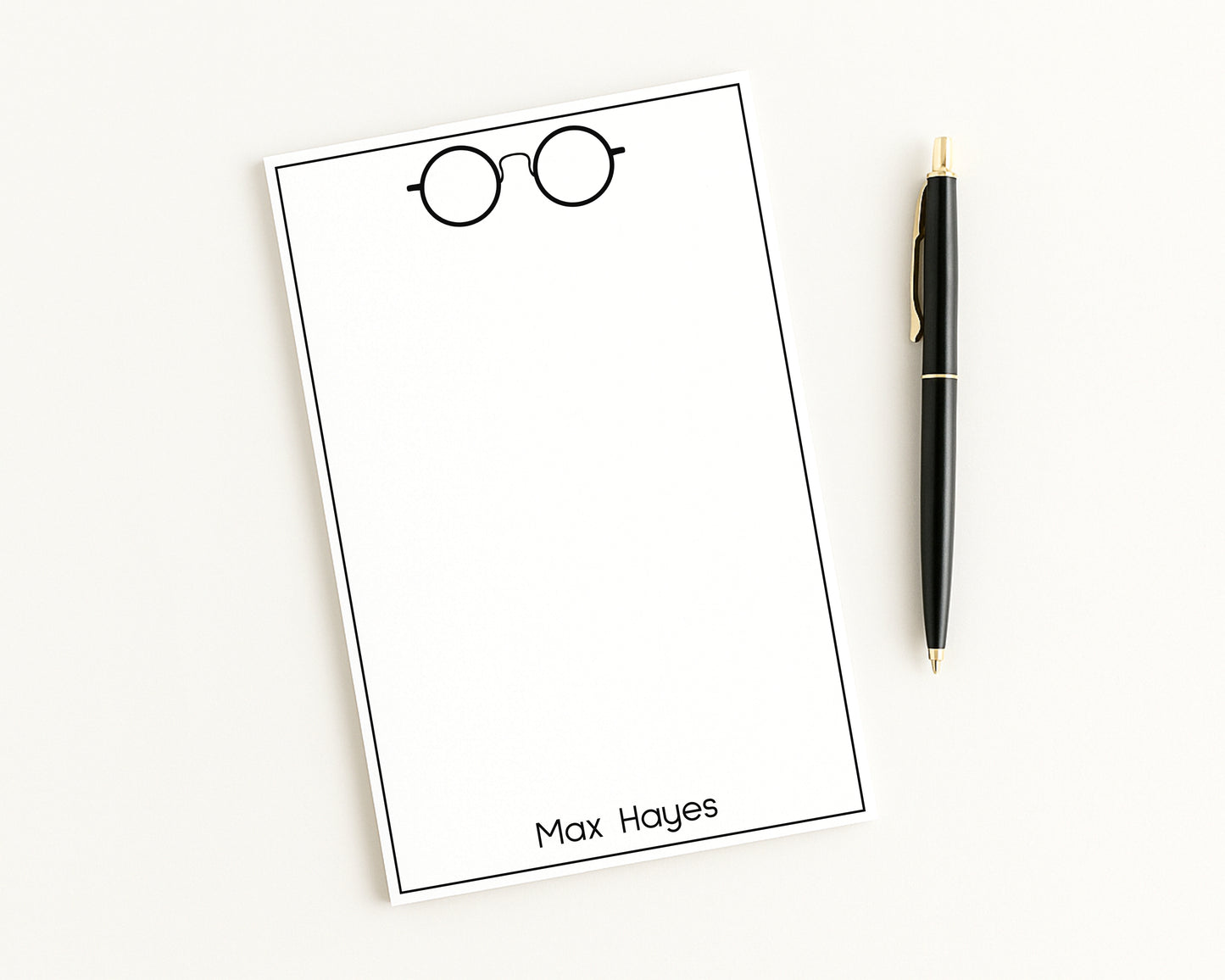Personalized Notepad with Round Wire Eyeglasses Design, Custom Notepad Stationery Gift