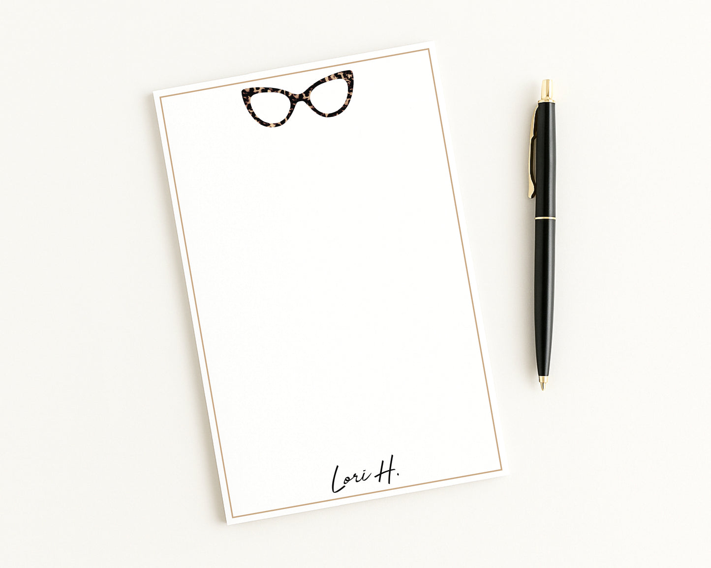 Personalized Notepad with Tortoiseshell Cat Eye Eyeglasses Design, Custom Notepad Stationery Gift