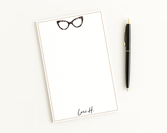 Personalized Notepad with Tortoiseshell Cat Eye Eyeglasses Design, Custom Notepad Stationery Gift